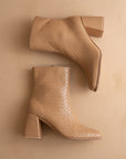 The Demi | Camel Woven Block Heel Ankle Boot