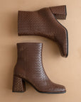 The Demi | Coffee Woven Block Heel Ankle Boot