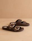 The Desiree | Coffee Modern Woven Oversized Buckle Slide