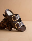 The Desiree | Coffee Modern Woven Oversized Buckle Slide