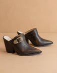 The Dixie | Coffee Western Inspired Mule With Buckle Detail