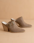 The Dixie | Dark Taupe Western Inspired Mule With Buckle Detail