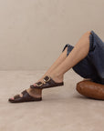 The Desiree | Coffee Modern Woven Oversized Buckle Slide