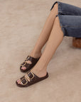 The Desiree | Coffee Modern Woven Oversized Buckle Slide