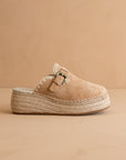 The Edith | Almond Clog Raffia Mule with Western Buckles