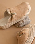 The Edith | Almond Clog Raffia Mule with Western Buckles