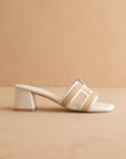 The Eileen | White Raffia H-Cutout Block Heel Slide Sandal