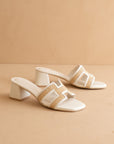The Eileen | White Raffia H-Cutout Block Heel Slide Sandal
