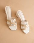 The Eileen | White Raffia H-Cutout Block Heel Slide Sandal