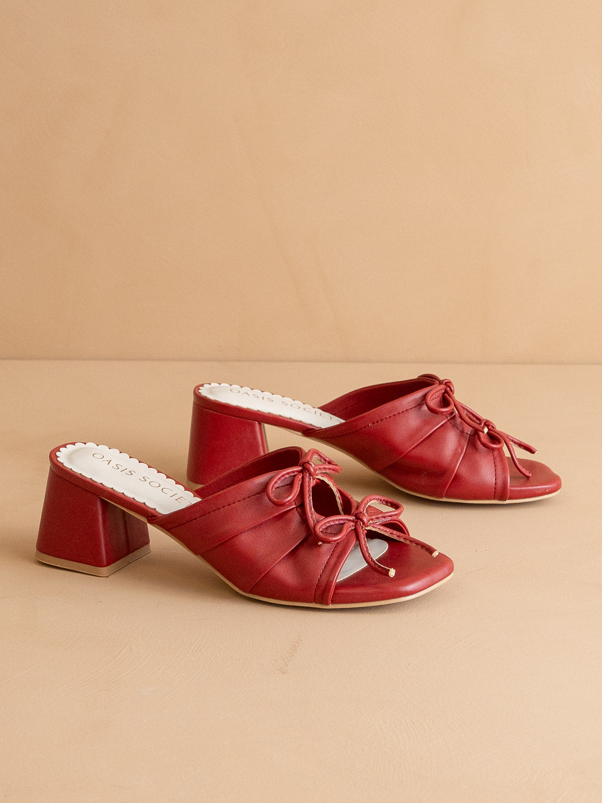 The Emerald | Red Double Bow Peep Hole Sandal