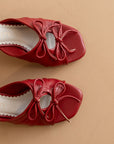 The Emerald | Red Double Bow Peep Hole Sandal