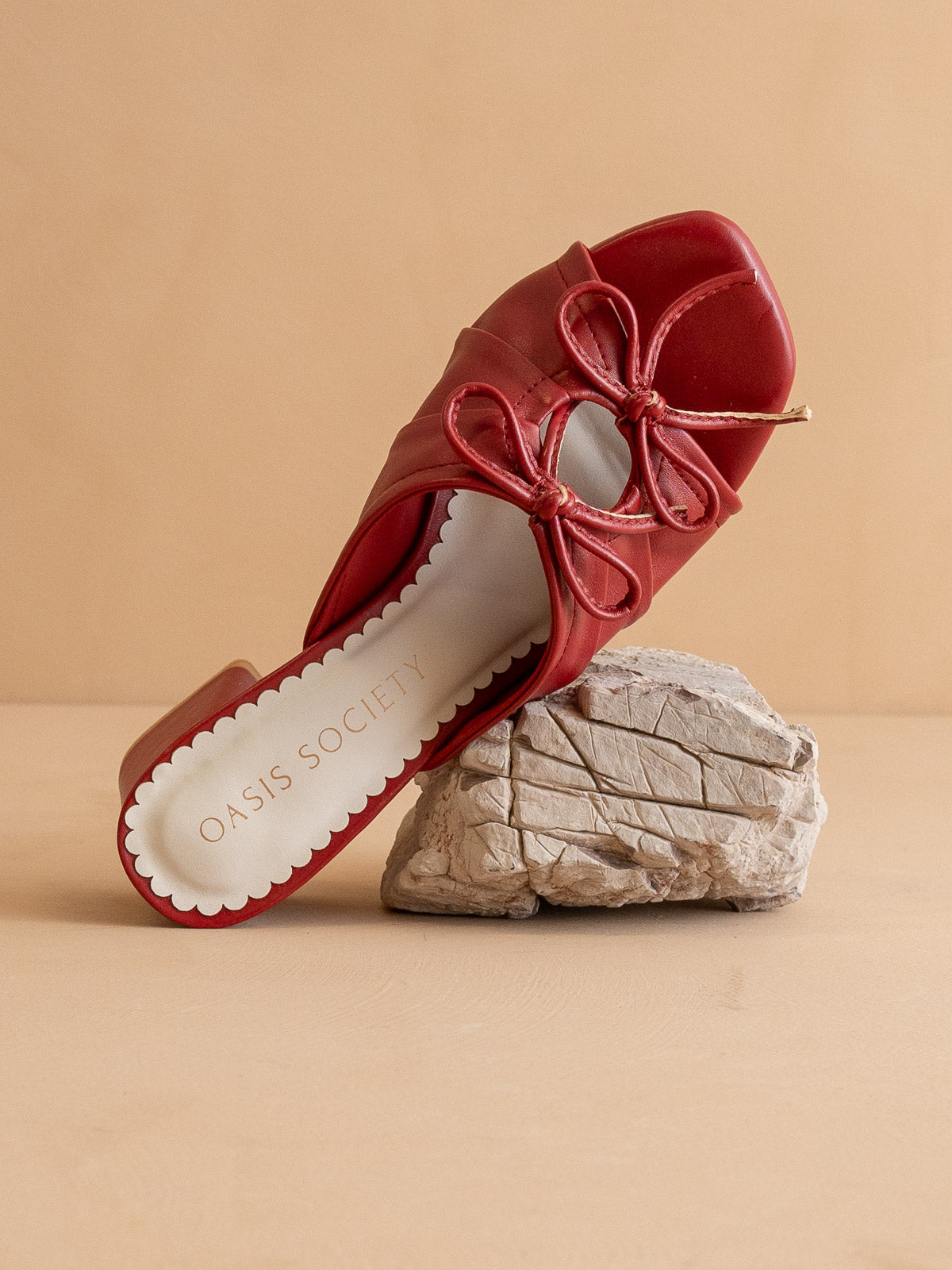 The Emerald | Red Double Bow Peep Hole Sandal