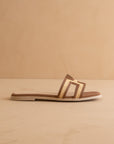 The Ena | Brown H Cutout Raffia Slide