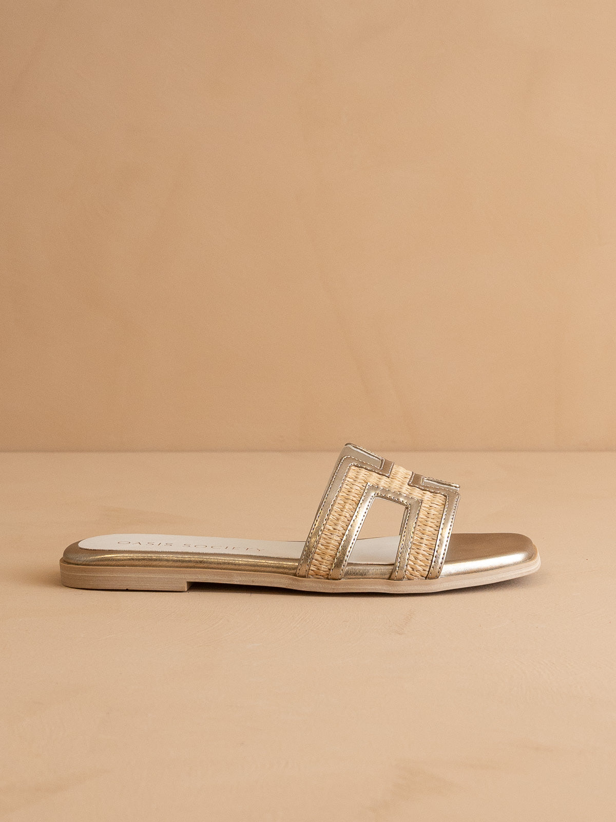 The Ena | Gold H Cutout Raffia Slide – Oasis Society x Free Soul Co.