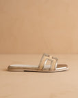 The Ena | Gold H Cutout Raffia Slide