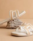 The Ena | White H Cutout Raffia Slide