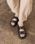 The Effie | Black Double Western Buckle Slides