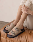 The Effie | Taupe Double Western Buckle Slides