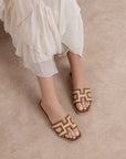 The Ena | Brown H Cutout Raffia Slide