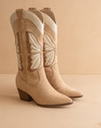The Fairy | Almond Western Boot in Suede with Butterfly Inlay