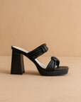 The Faith | Black Knotted band platform snake-print heel