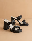 The Faith | Black Knotted band platform snake-print heel