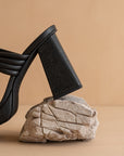 The Faith | Black Knotted band platform snake-print heel