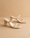 The Feliza | Natural Floral Raffia Heel – Summer Block Sandal