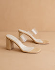 The Francee | Natural Transparent Double Strap Raffia Heel