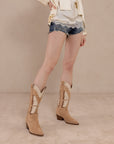 The Fairy | Almond Western Boot in Suede with Butterfly Inlay