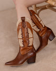 The Fairy | Camel Western Boot in Suede with Butterfly Inlay