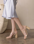 The Francee | Natural Transparent Double Strap Raffia Heel