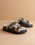 The Gaylen | Black Studded Buckle Fleece-Lined Slide