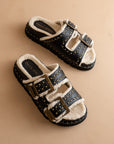 The Gaylen | Black Studded Buckle Fleece-Lined Slide
