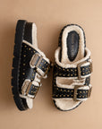The Gaylen | Black Studded Buckle Fleece-Lined Slide