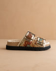 The Gaylen | Floral Tapestry Studded Buckle Fleece-Lined Slide