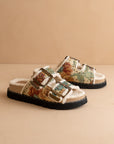 The Gaylen | Floral Tapestry Studded Buckle Fleece-Lined Slide