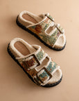 The Gaylen | Floral Tapestry Studded Buckle Fleece-Lined Slide