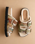 The Gaylen | Floral Tapestry Studded Buckle Fleece-Lined Slide