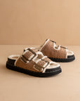 The Gaylen | Latte Studded Buckle Fleece-Lined Slide