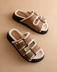 The Gaylen | Latte Studded Buckle Fleece-Lined Slide