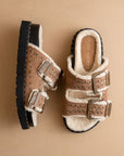 The Gaylen | Latte Studded Buckle Fleece-Lined Slide