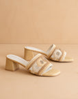 The Gia | Beige Raffia Mule With Woven Embroidered Strap