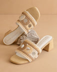 The Gia | Beige Raffia Mule With Woven Embroidered Strap