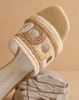 The Gia | Beige Raffia Mule With Woven Embroidered Strap