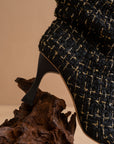 The Gina | Black Tweed Slouch Heel Bootie