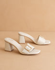 The Glendale | White Bamboo Buckle Sandal