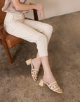 The Gia | Beige Raffia Mule With Woven Embroidered Strap