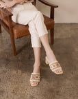 The Gia | Beige Raffia Mule With Woven Embroidered Strap