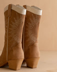 The Halle | Camel Paneled Cowboy Boot with Snake Print Detailing